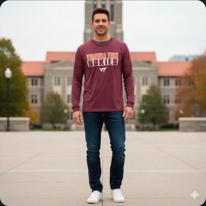 Virginia Tech VT Hokies Colosseum Maroon‎ Long Sleeve T-Shirt Mens Medium New